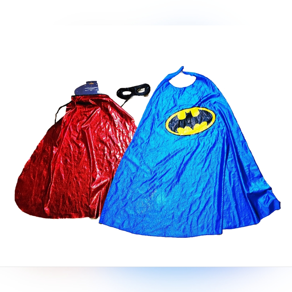 3 Piece Superhero Costume Set - Blue Batman Cape,Red Shiny Cape, & Eye Mask